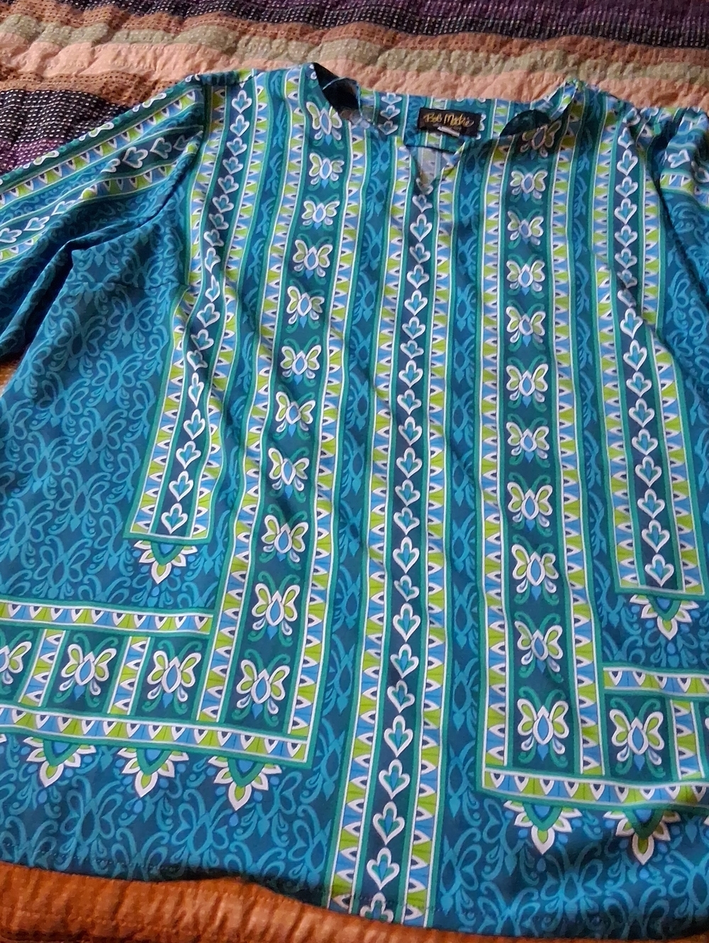 Bright Teal & Aqua Printed Tunic Top